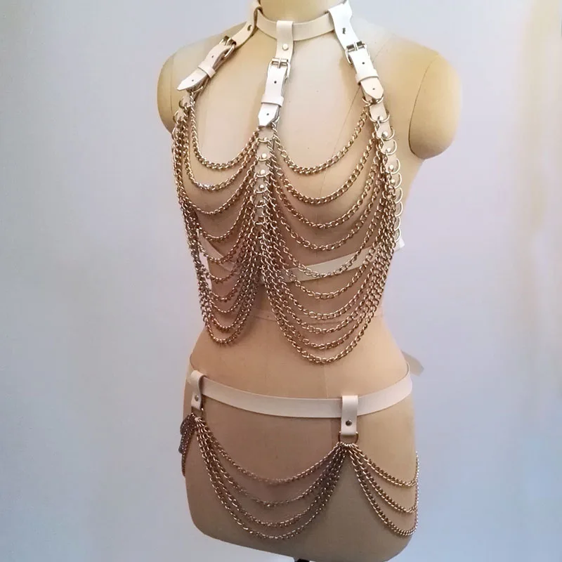 100% ручная работа сверхмощный металлический цепной ремень кожаный бюстгальтер