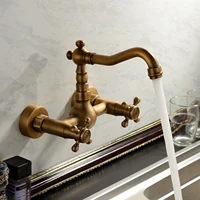 antique brass wall mounted swivel spout bathroom sink faucet double handle mixer tap wall mounted zd515