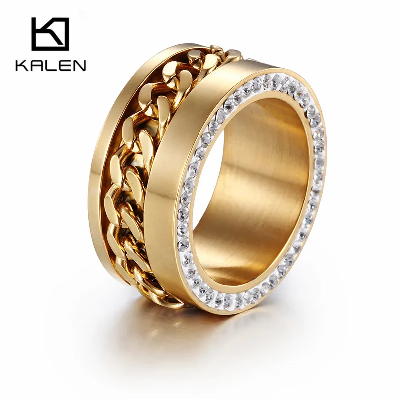 

Kalen Link Chain Charm Women Ring Gold Color Stainless Steel with Curb Zircon Crystal Romantic Sweet Party Wedding Jewelry