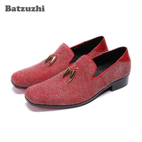 batzuzhi luxury men shoes italian model casual leather shoes men loafers flats red crystals wedding shoes man zapatos de hombre