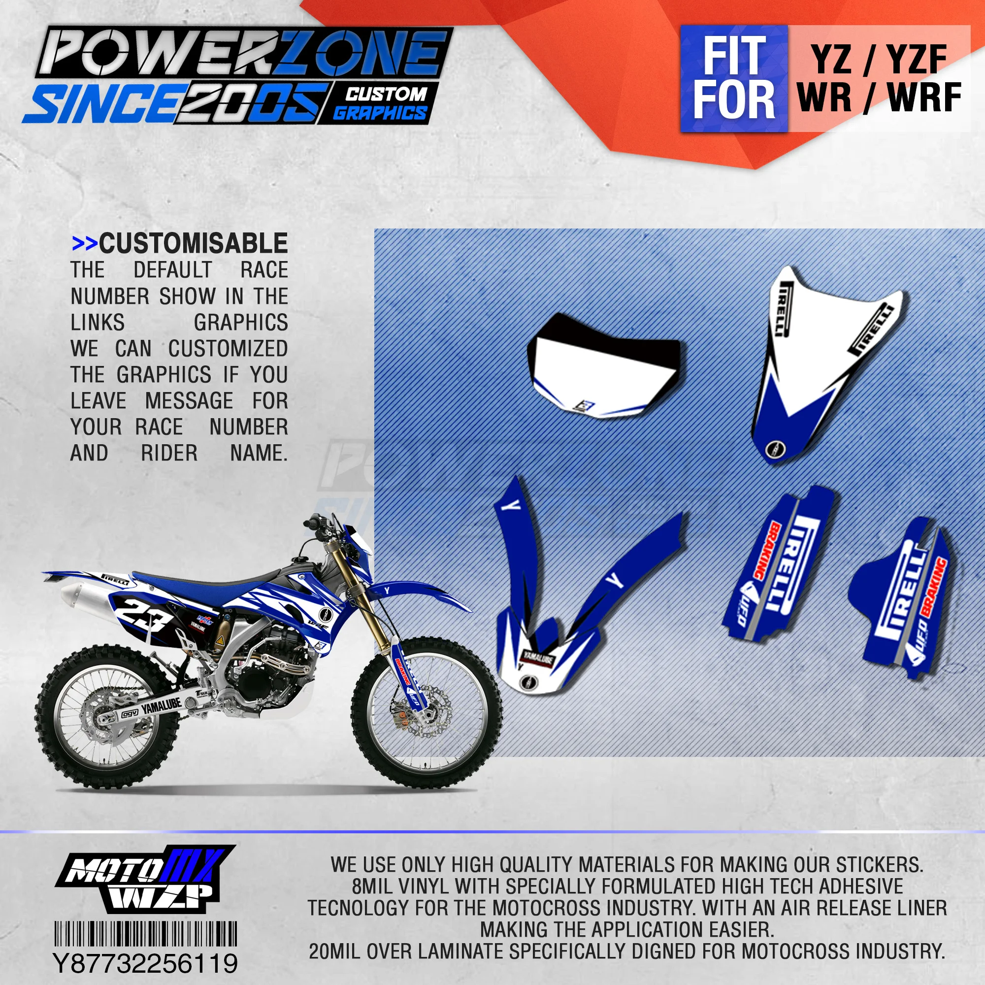 PowerZone графика команды на заказ фоны наклейки 3 м пользовательские для YAMAHA YZF250 450 06