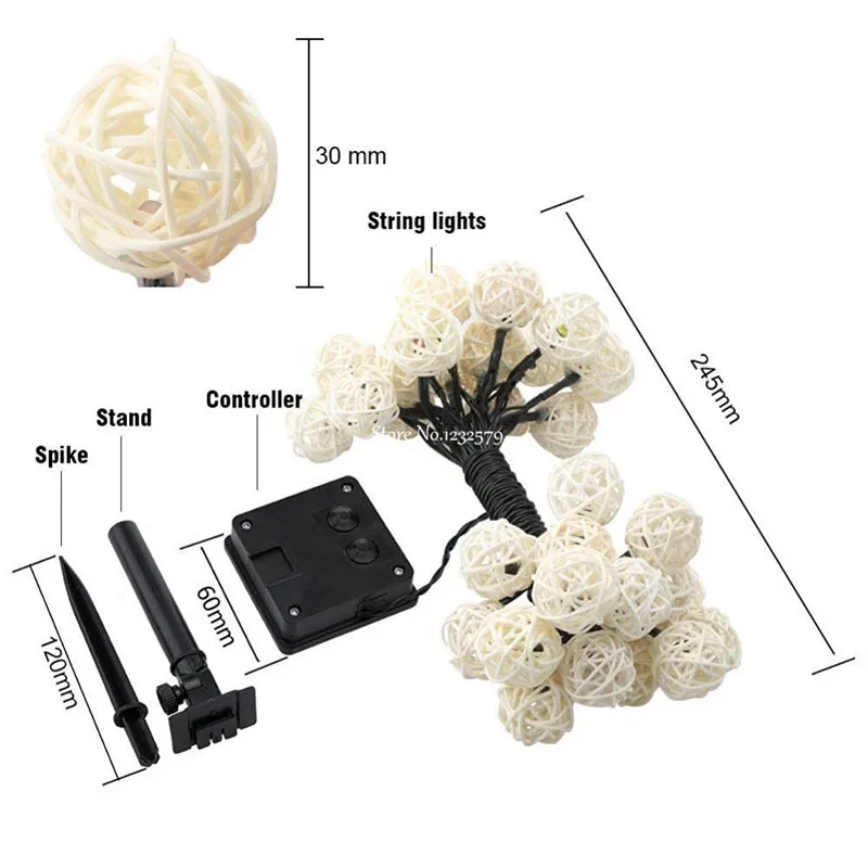 Рождественская светодиодная гирлянда на солнечной батарее 5 м 20 светодиодов