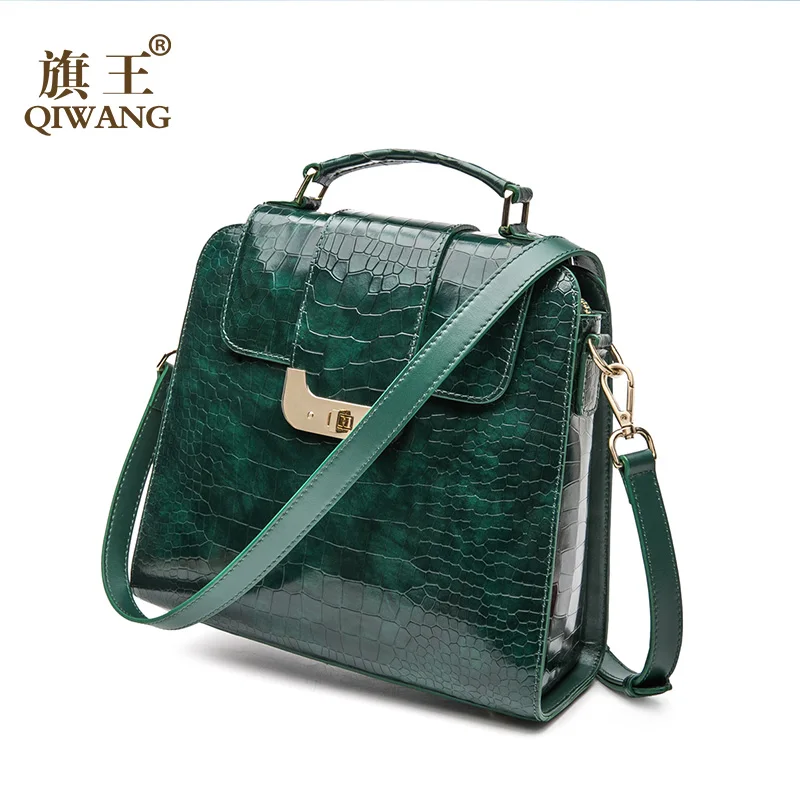 Женская сумка QIWANG из натуральной кожи на плечо 2018|leather shoulder bag|green bagshoulder bags |