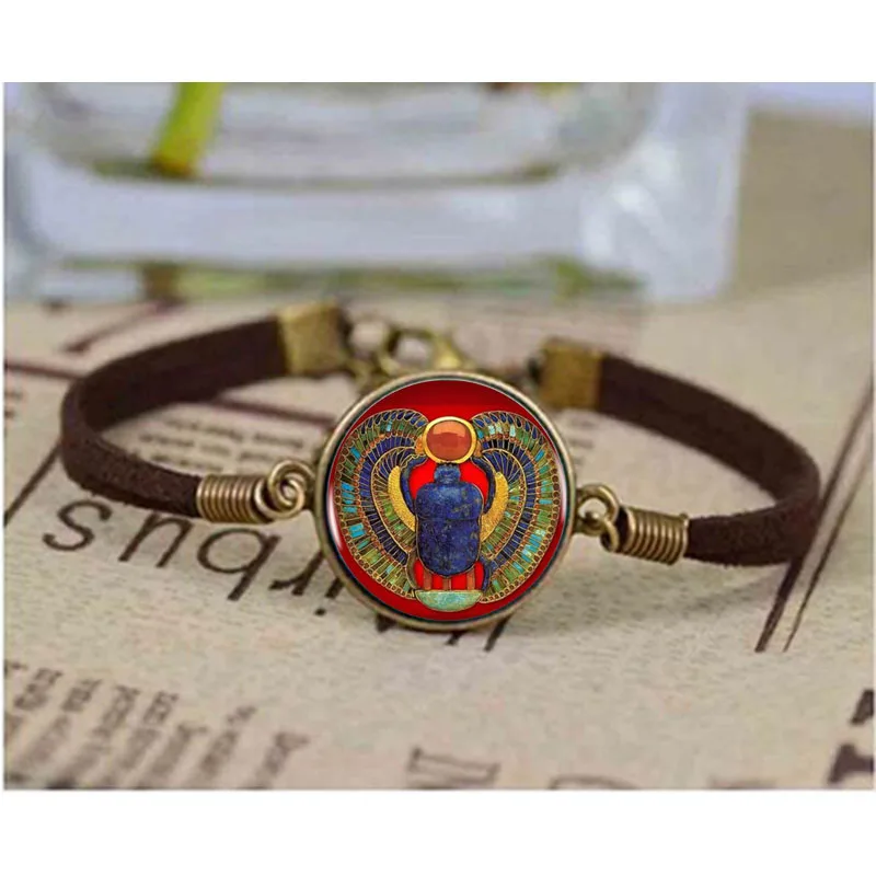 Браслет Египетский Scarab с кожаной цепочкой очаровательное ювелирное изделие в