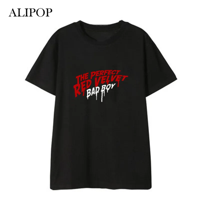 ALIPOP Kpop/красные бархатные рубашки с надписью Bad Boy Повседневная Свободная футболка