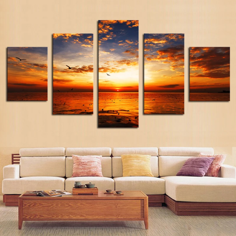 Framed 5 Panels Seaview Scenery Canvas Print Painting Modern Wall Art for Pcture Home Decor Artwork | Дом и сад