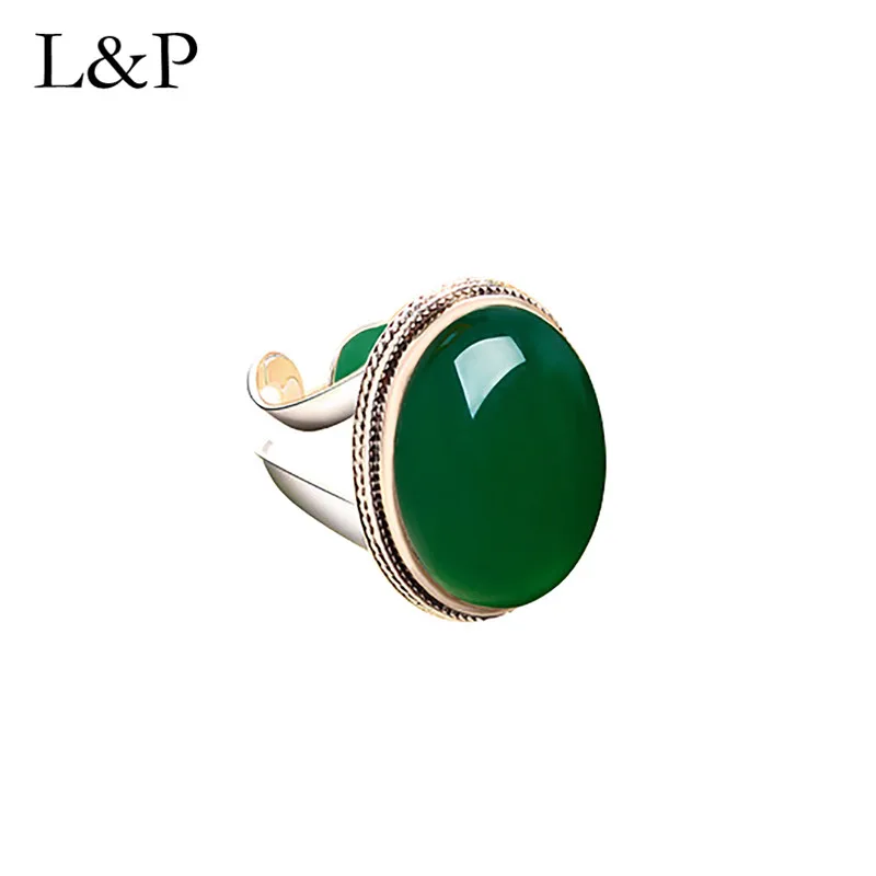 

L & P винтажные кольца из настоящего серебра Овальный халцедон для женщин элегантное античное кольцо из натурального камня изящные ювелирны...