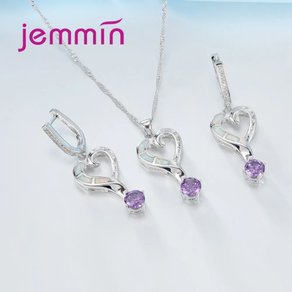 Уникальный дизайн Белый огненный опал сердце Свадебные Ювелирные наборы для