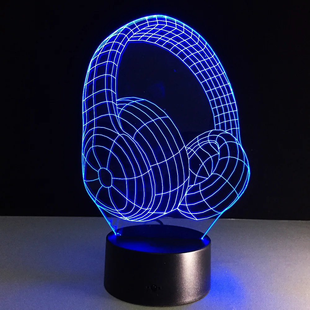 2018 New 3D Acrylic Earphone Illusion USB RGB Night Light Desk Lamp Home Decor Holiday Gift Headphone Design | Лампы и освещение
