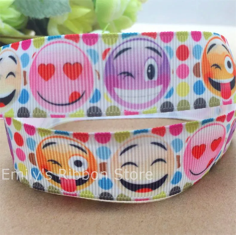 Free shipping 10 yards Smiling Face printed Grosgrain Ribbon Tape Clothing hairbow accessory Bakery gift package material Diy | Дом и сад