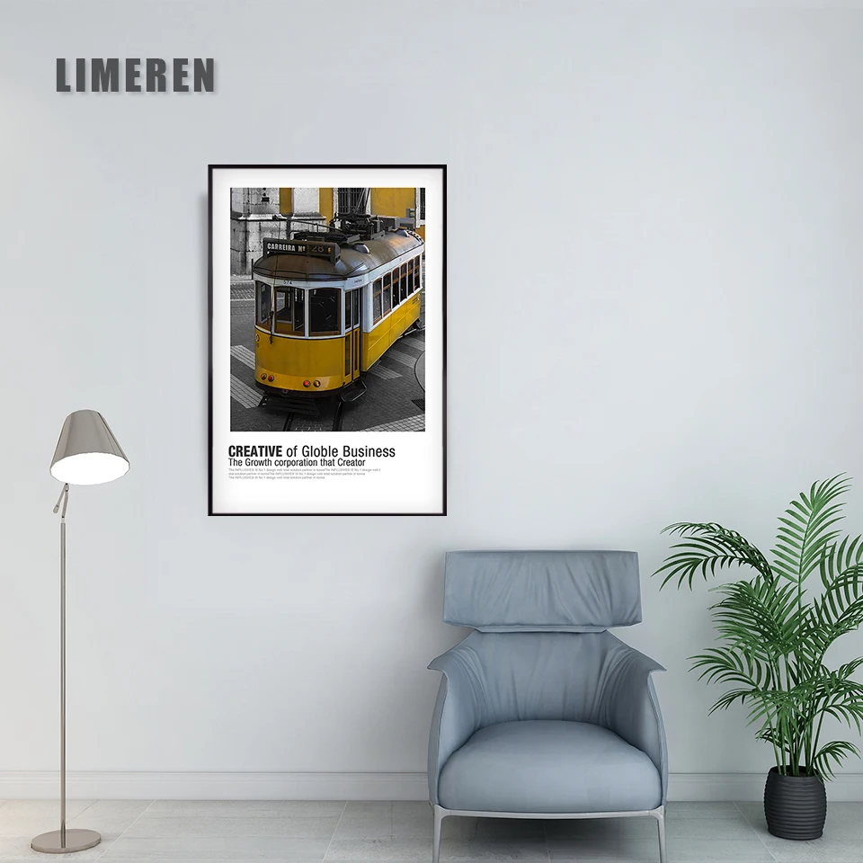 Home Decoration Poster Prints Wall Art Canvas Painting Nordic Picture Ins yellow architectural style Gray Stairs | Дом и сад