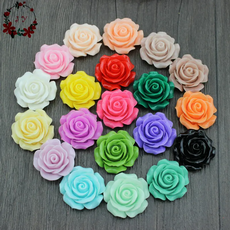 

50pcs/lot Sweety Assorted Rose Flower Flatback Resin Cabochon Glossy Miniature Gems, Cabs 28mm for DIY Work