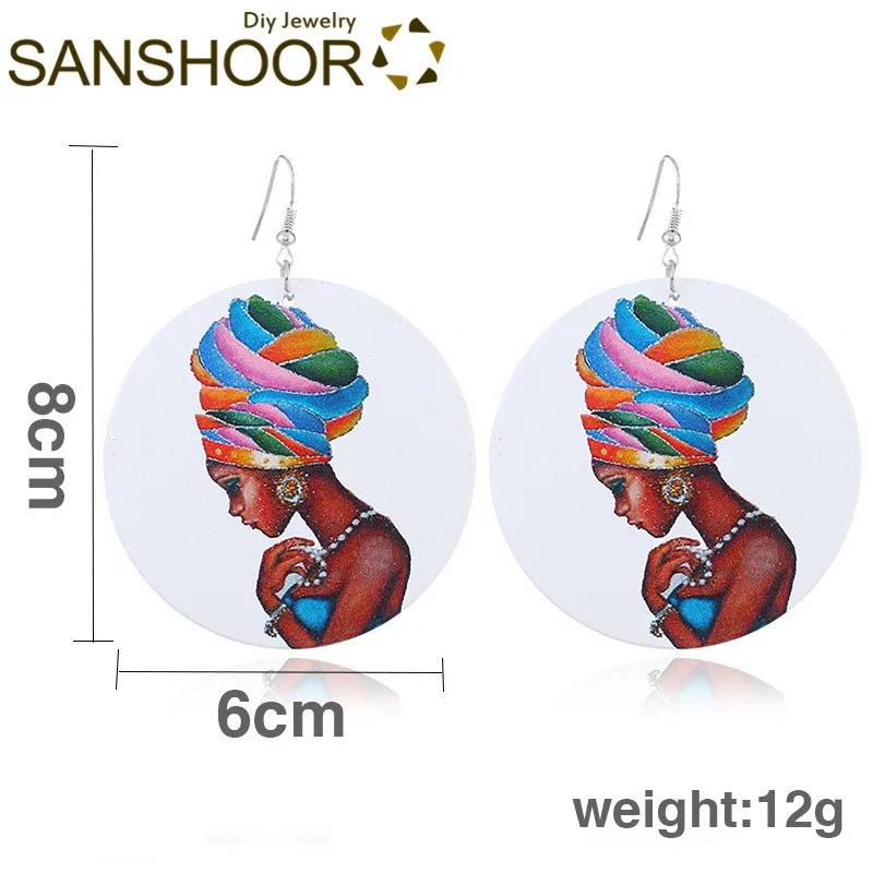 SANSHOOR/оптовая продажа африканские деревянные висячие серьги с принтом Черная