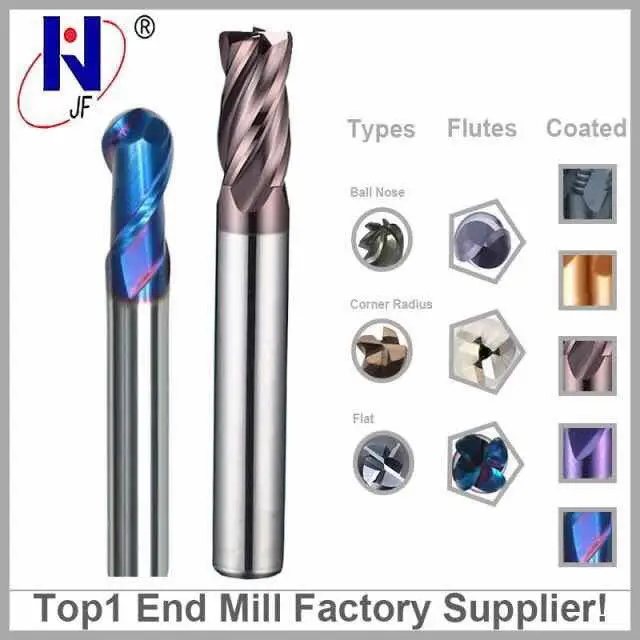 

JF GEN HRC58 serise D8*20*D8*60*4T Solid carbide 4 flute flattened end mills with straight shank milling cutter TiSiN Coated