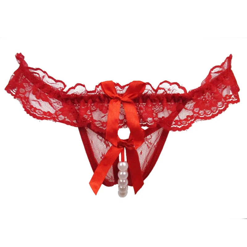 Прозрачные сексуальные кружевные стринги с бантом трусики открытой