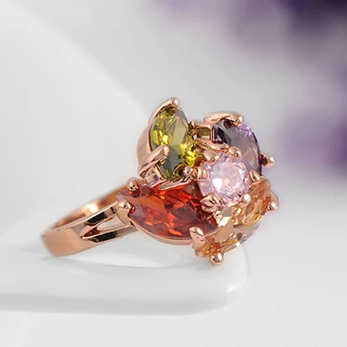 Женская 9 К Позолоченные Красочные Водослива Циркон Обручальное Кольцо