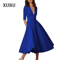 xuru spring womens large size stitching dress ladies sexy deep v neck half sleeve party dress dress retro casual dress
