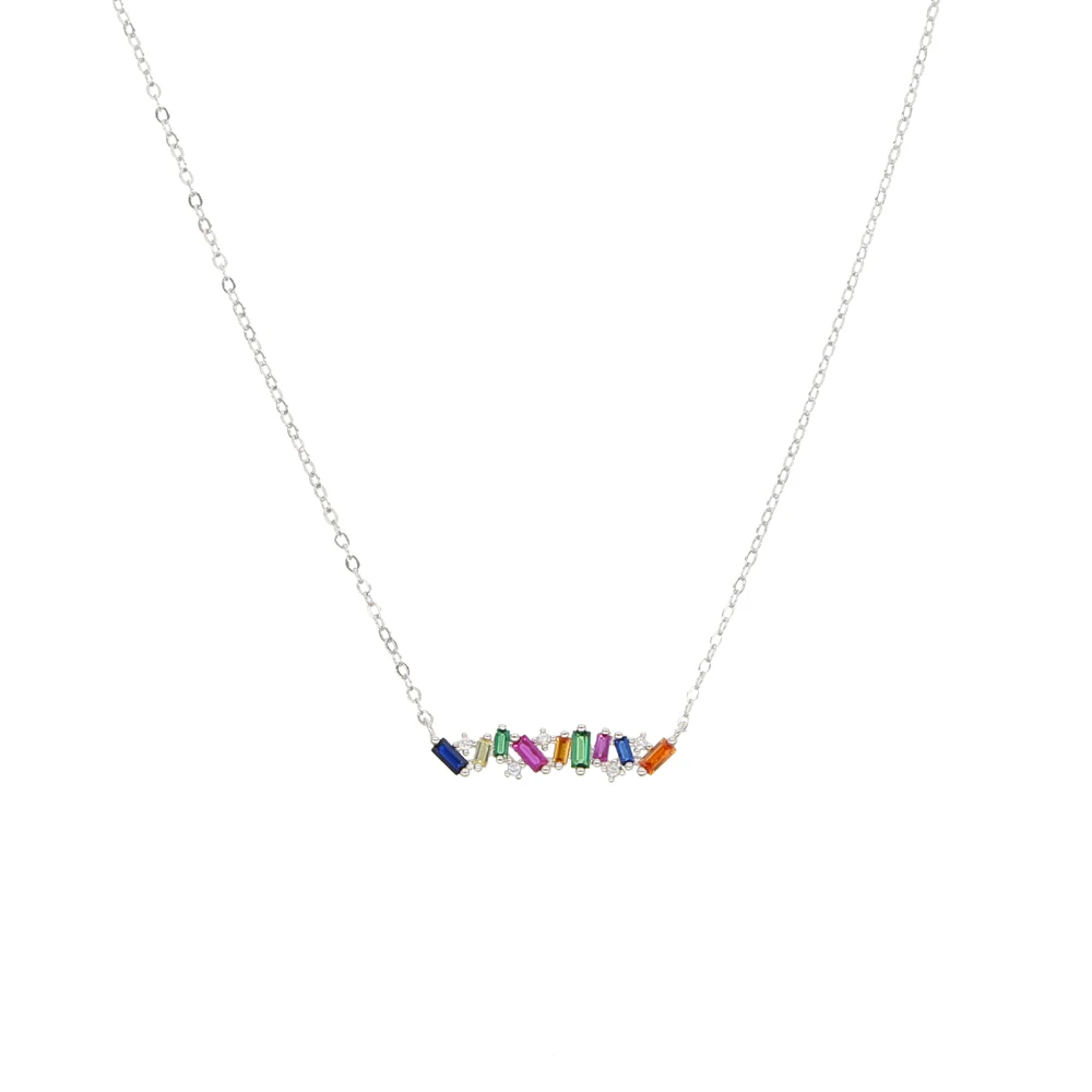 Простое Радужное ожерелье багета с фианитами разноцветными геометрическими