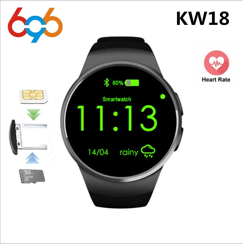 696 Оригинал KW18 Полный Круглый ips сердечного ритма Смарт часы MTK2502 BT4.0 умные для ios и