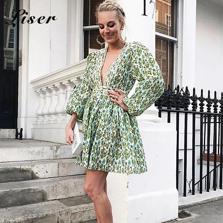 Женское платье с V-образным вырезом длинным рукавом | Женская одежда