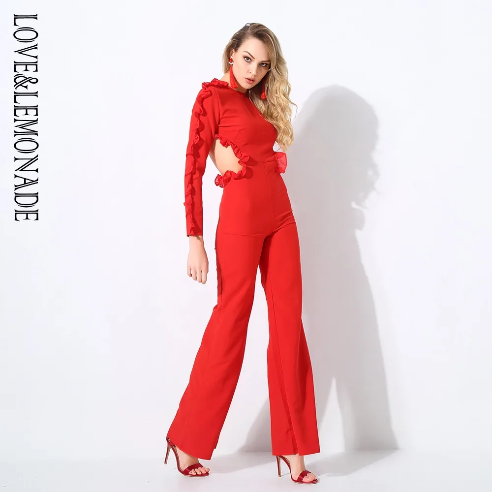 Красный комбинезон с открытой спиной и оборками Love &amp Lemonade LM0855 | Женская одежда