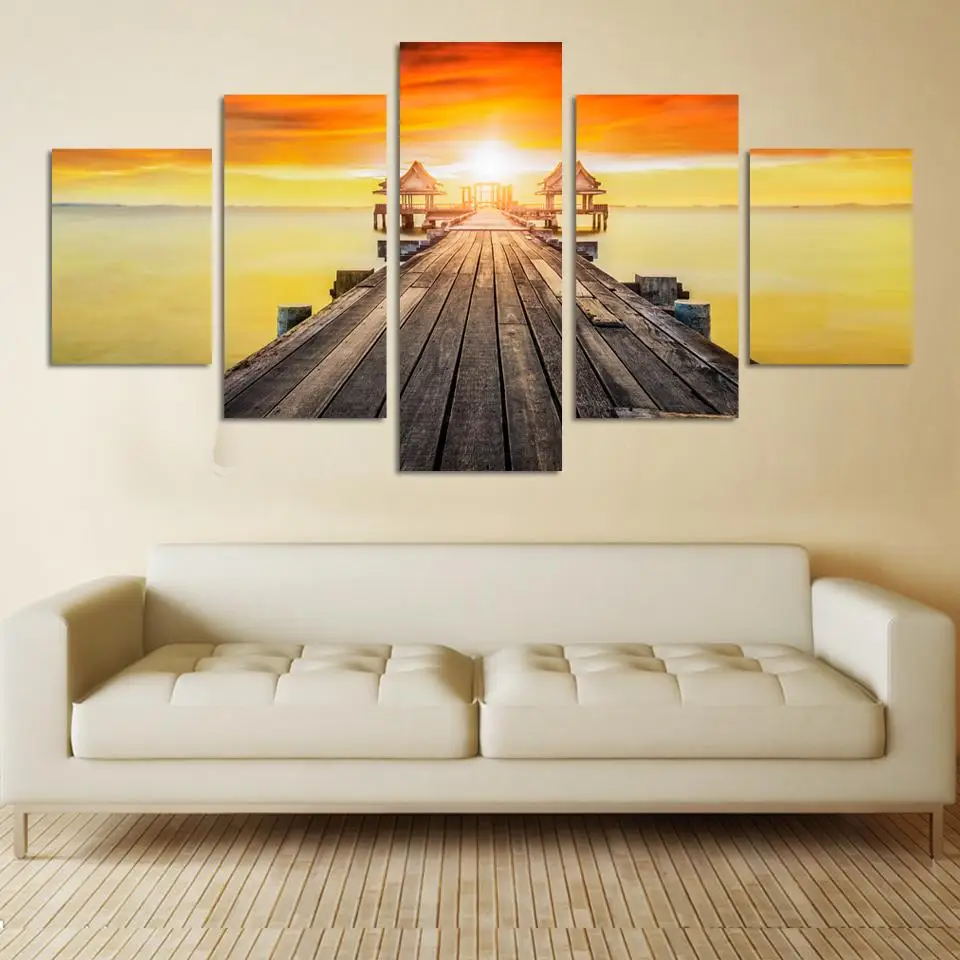 5 панелей настенные художественные картины романтический пляж прекрасный мост