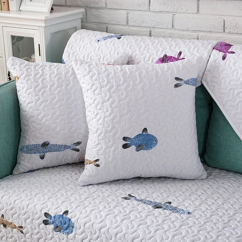 100% Хлопковое полотенце на диван с рисунком рыбы тканевые Чехлы толстые чехлы