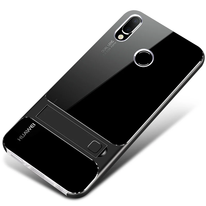 Crystal Black Чехлы для мобильных телефонов huawei P20 Lite, чехлы с 3D подставкой, силиконовые, TPU, PC, гибридные, 360, защитные для huawei Nova 3E P20Lite Nova3E - Цвет: Crystal Black