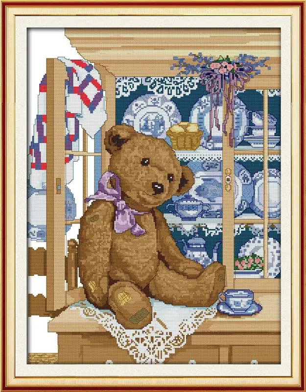 Бургундия Серия Joy Sunday Teddy bear и серия bear Счетный Китайский Набор для вышивания крестиком Набор для вышивания рукоделие - Цвет: Бургундия