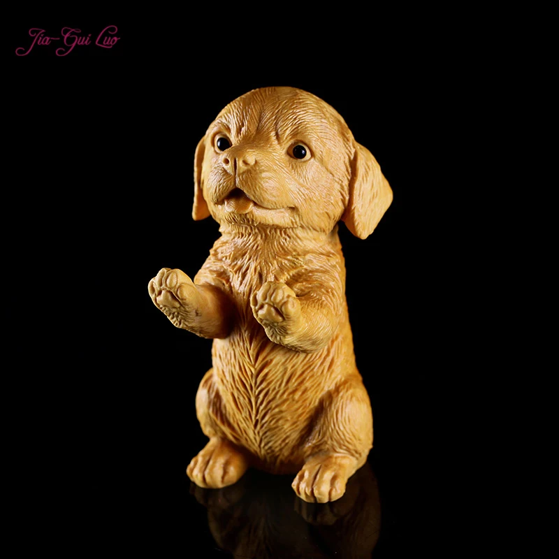 

JIA-GUI LUO 9CM Boxwood carving crafts home animals decorative ornaments puppy pretty birthday present A051