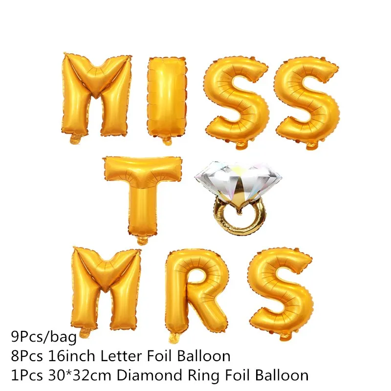 D Chicinlife, 9 шт., 16 дюймов, с надписью Miss To Mrs, фольгированные воздушные шары для девичника, вечерние, для свадьбы, для душа, для помолвки, свадьбы, украшения для невесты - Цвет: D