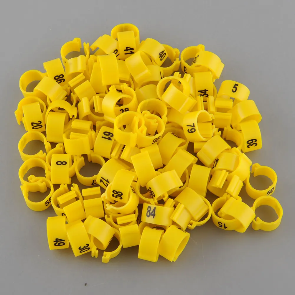 yellow Один набор из 1-100 пронумерованных 10,5 мм птицы ножные кольца птица голубь попугай Утка Курица кольца клип птица ноги кольцо голубь продукт для домашних животных - Цвет: yellow