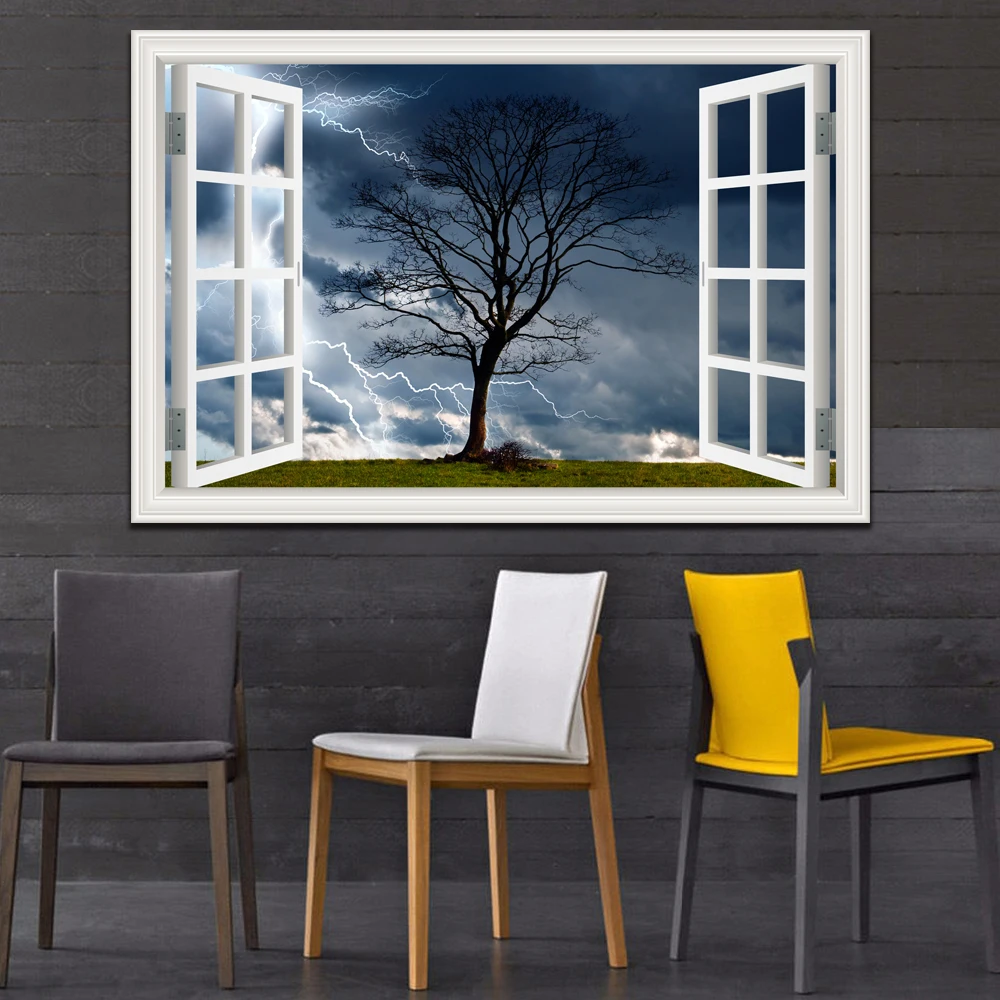 Фотообои, виниловые, с 3d-изображением молнии, пейзажа, для гостиной