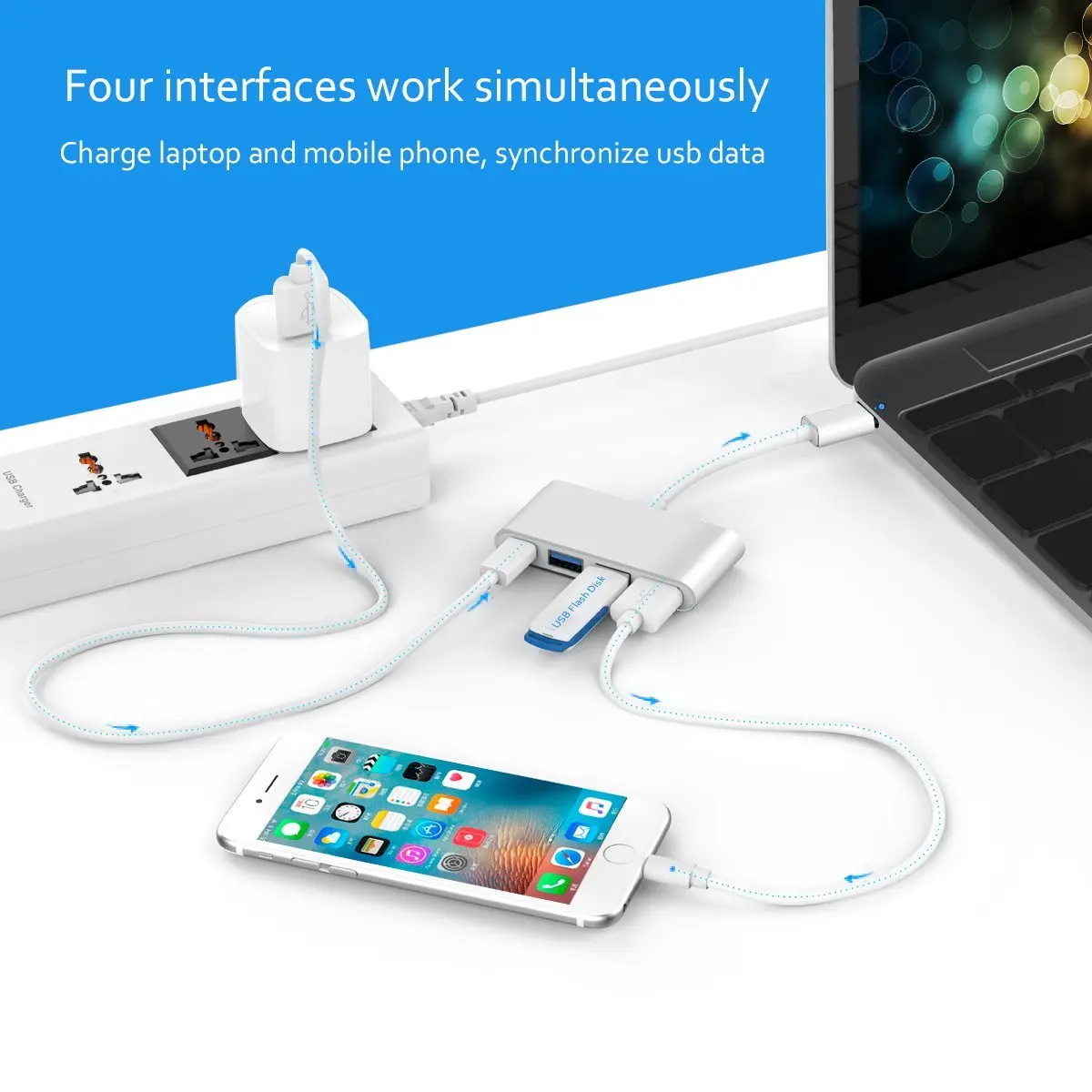 USB Type C to Adapter 3.1 C(Thunderbolt 3) 3 Port USB3.0 Hub with Type-c Female Extension Interface for Chr | Электроника