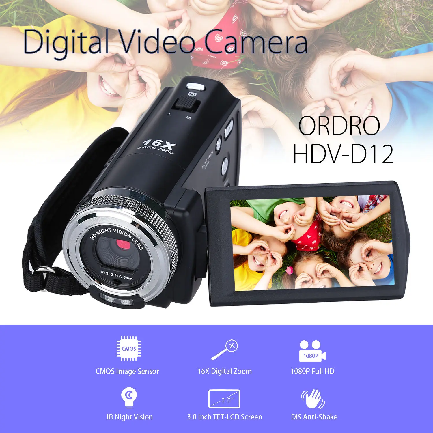 ORDRO HDV V12 3 0 &quotЖК дисплей 16X цифровой зум 1080P Full HD Цифровая видеокамера инфракрасная