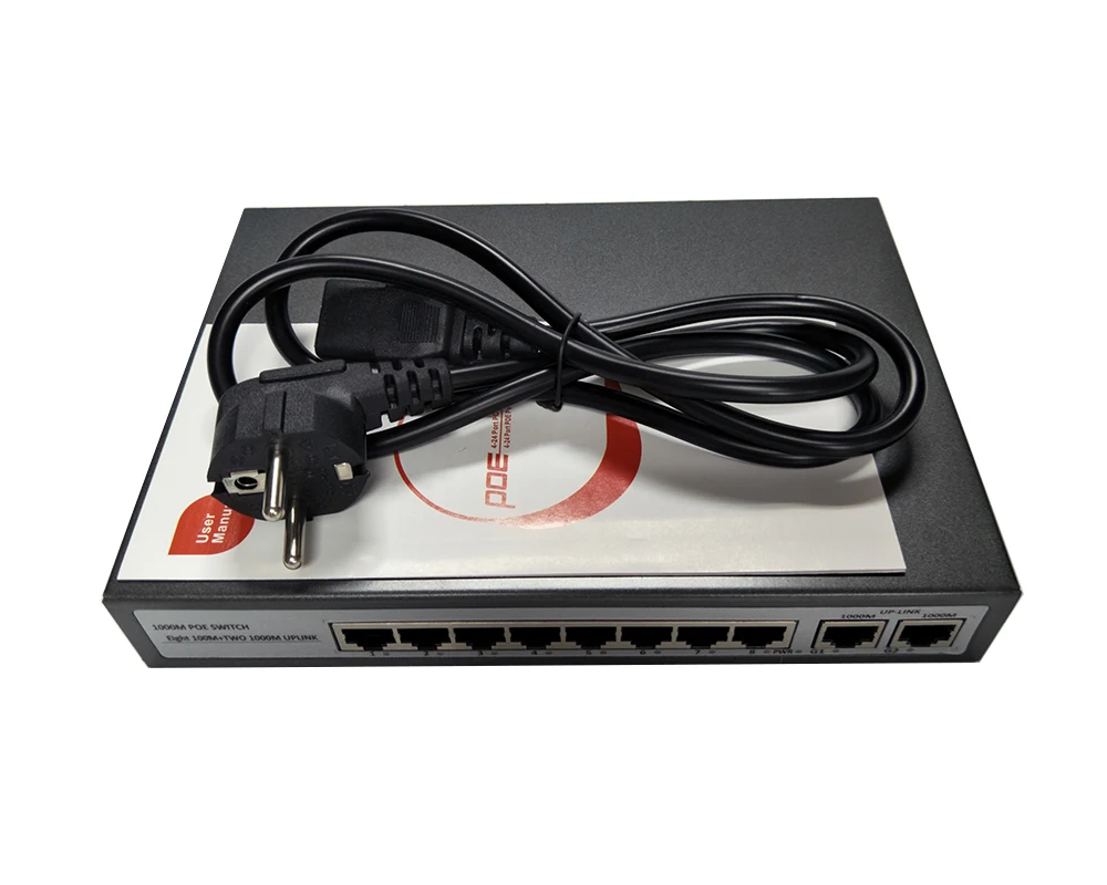 

8CH 10/100Mbps PoE switch + 2 Up-Link 1000M Onvif Port Fast Ethernet Switch support 110-240V Power input network cameras POE