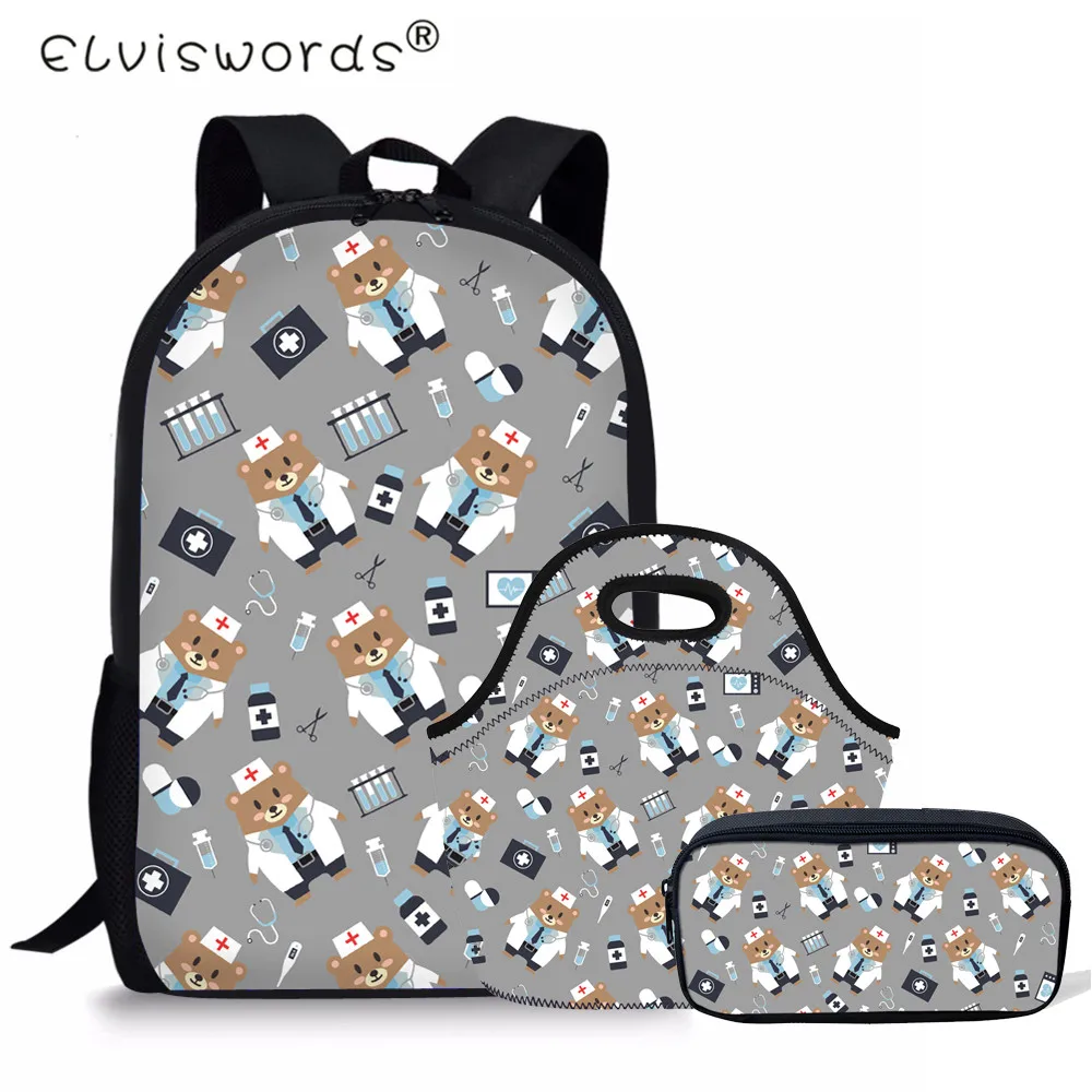 ELVISWORDS телефон Доктор Медведь рисунок девушек книжные сумки детский Камуфляжный