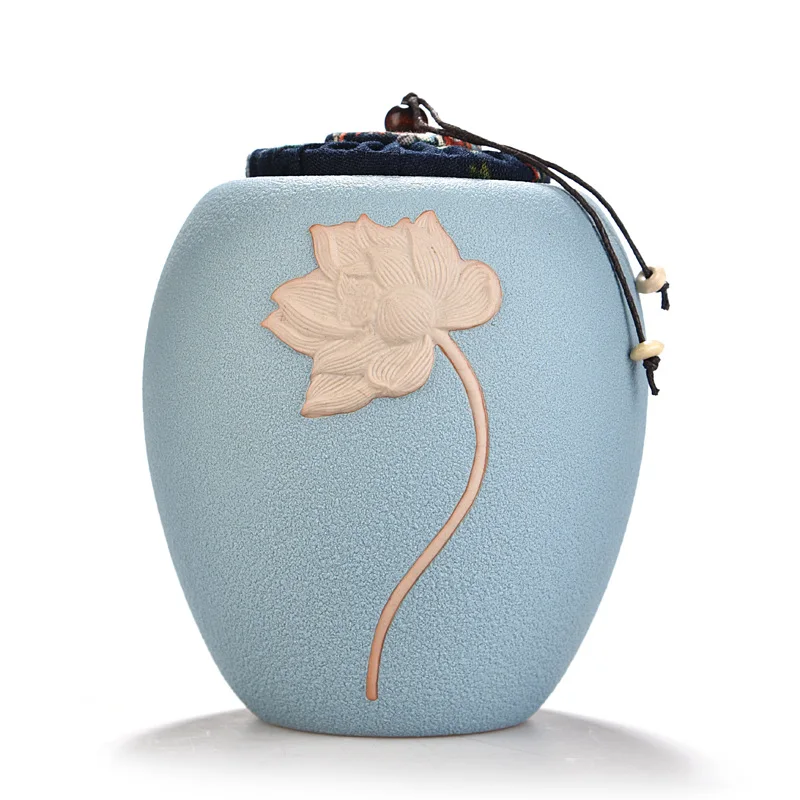 Hehuaguan Sky Blue Золотой узор лотоса керамическая коробка для хранения чая пищевая бутылка сухофрукты банки для конфет контейнер для хранения 10*13,5 см специи коробка для хранения - Цвет: Hehuaguan Sky Blue