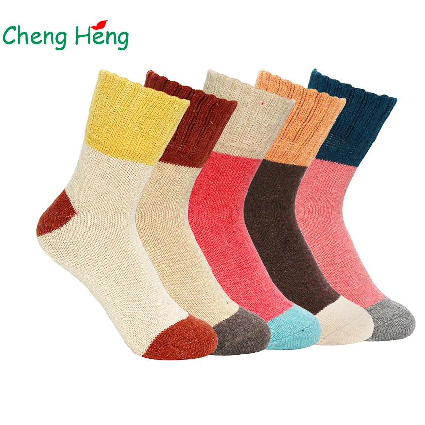 Cheng Heng 5 пар/упак. новые женские теплые носки из кроличьей шерсти на весну и зиму