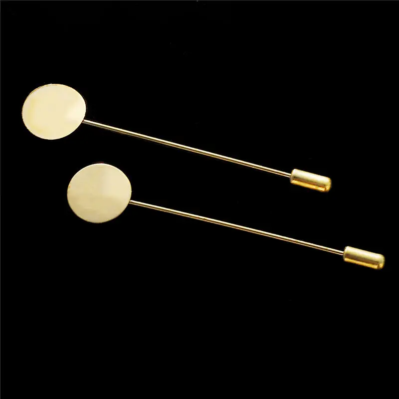 Gold 10 шт., Золотая родиевая жемчужина, сплав, длинная брошь, булавка, основа, Пустой Лоток, обрамление, броши для DIY, нагрудные платья, аксессуары для изготовления ювелирных изделий - Цвет: Gold