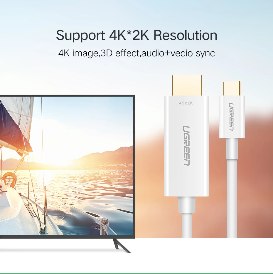 UGREEN Type-C к HD 4K Tou HDMI-совместимый Штекерный кабель USB-C поддержка 4K2K или MacBook Pro Samsung