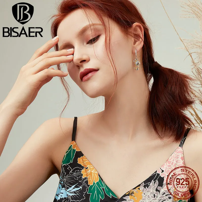 Bisaer, новинка, 925 пробы, серебро, милые жирафы, висячие серьги, асимметричные серьги, модные ювелирные изделия, Brincos, милые подарки, GAE108