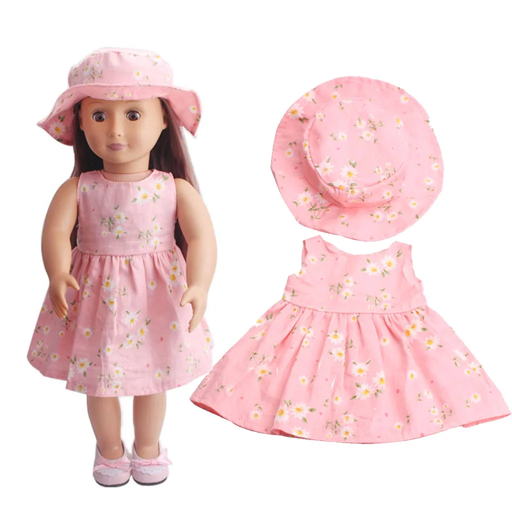

Floral Dress with Hat Suit Clothes Outfit for 18 inch Doll Pink