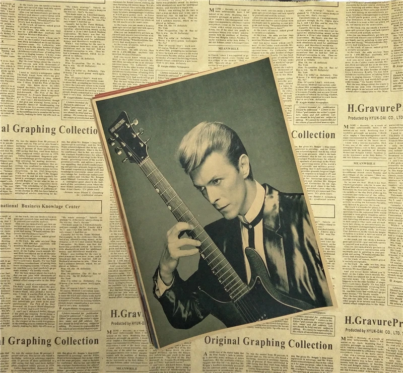 Винтажный ретро постер David Bowie в стиле рок группы музыки гитары матовая крафт