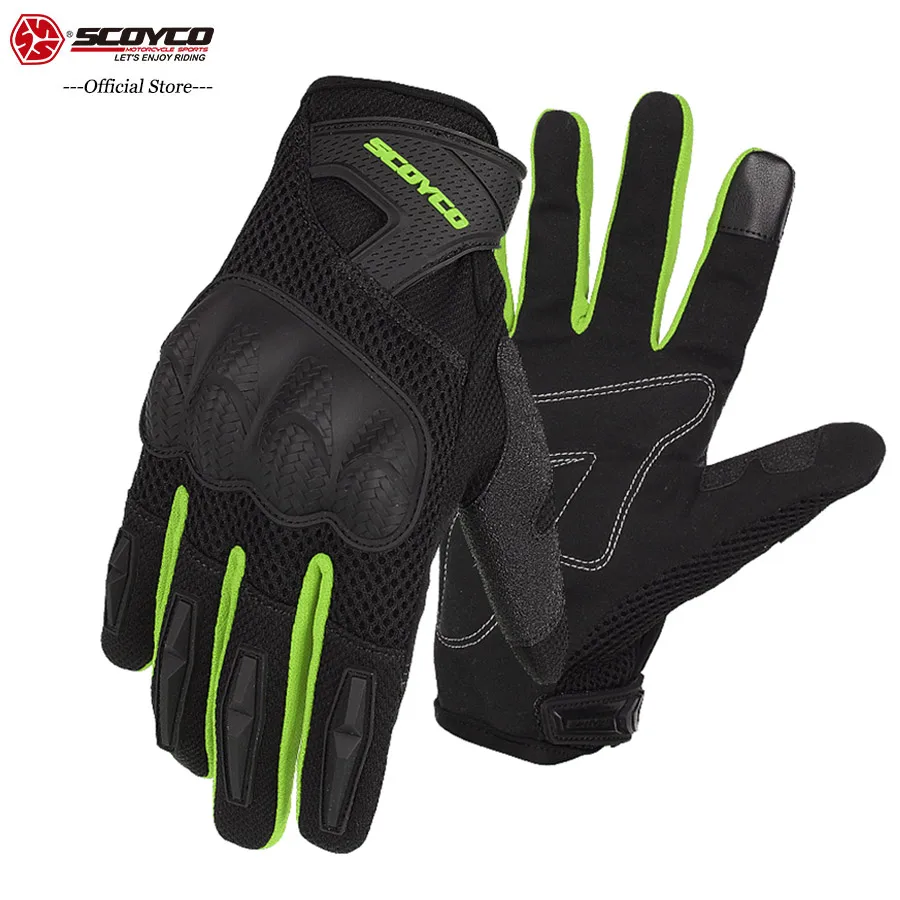 green gloves Перчатки SCOYCO, защитные, для сенсорного экрана, мотоциклетные перчатки, Нескользящие, дышащие, MBX/MTB/ATV, велосипедные перчатки MC58 - Цвет: green gloves