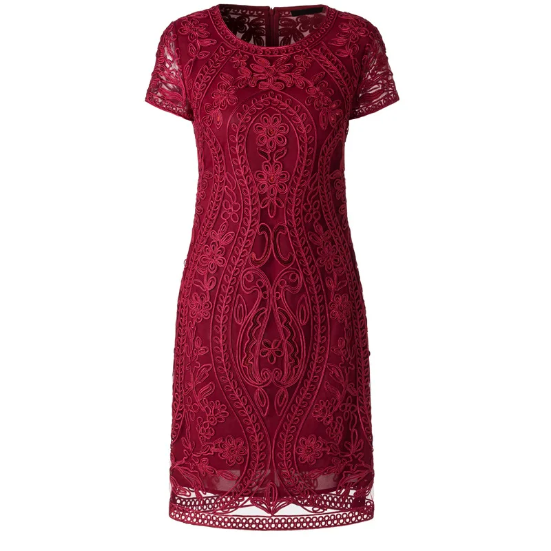 Женское коктейльное платье xxxxl кружевное с круглым вырезом аппликацией и