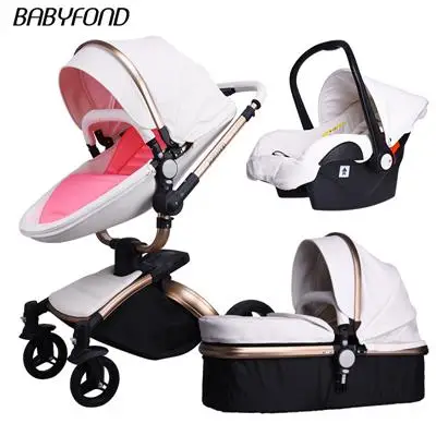 Babyfond Роскошная детская коляска 3 в 1 цвет Европейская коляска костюм для лежа и сиденья aulon - Цвет: G-white 3 in 1