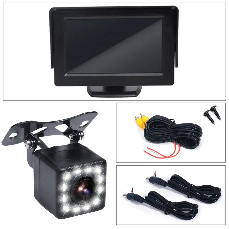 Monitor 12 LED Автомобильная парковочная камера заднего вида CCD со вспомогательной направляющей для парковки+ HD 4," цветной ЖК-монитор для автомобиля - Название цвета: Monitor 12 LED