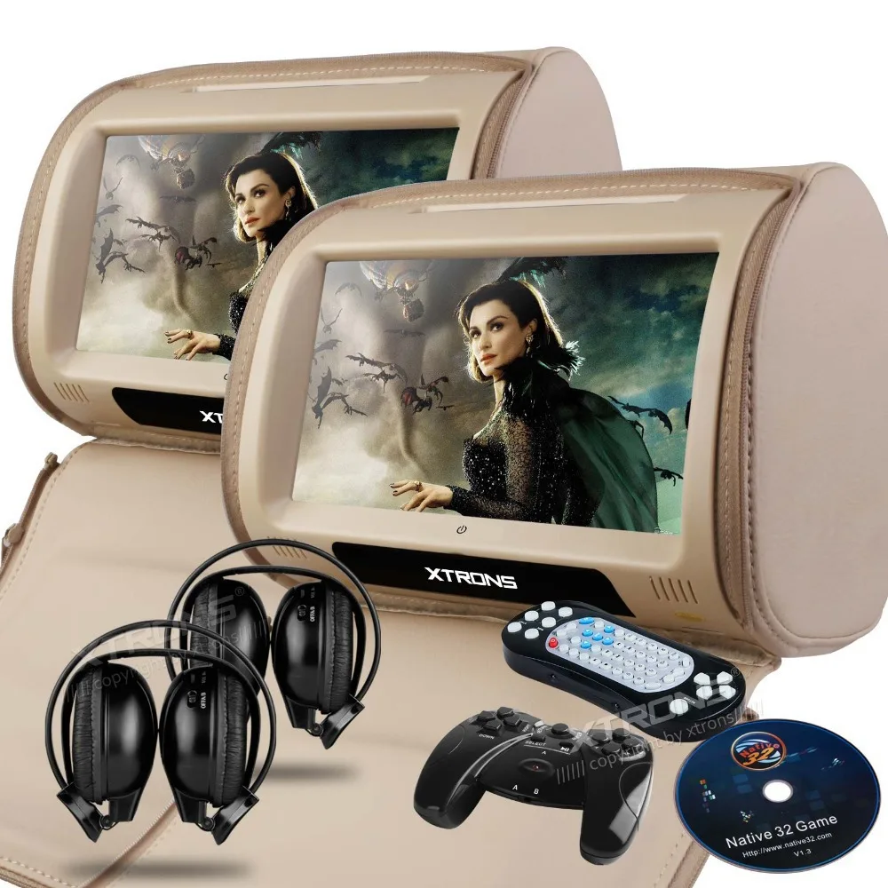 XTRONS одна пара бежевый Автомобильный подголовник DVD плеер 9 &quotсенсорный экран USB