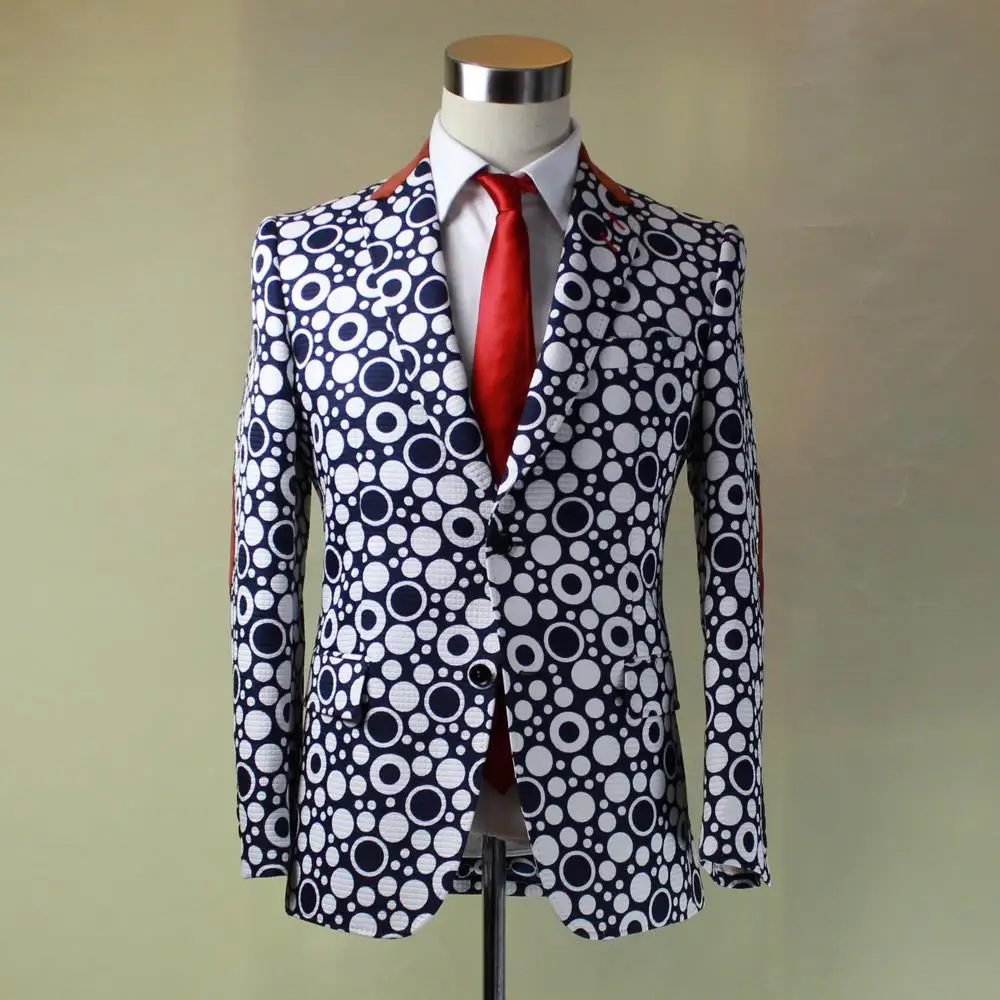 

2017 fall navy blue white polka dot designer winter hip hop punk jacket, elbow patch,bespoke tailor made man's MTM coat